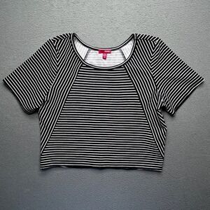 Bongo Women Crop Top Black White Striped Large 90s Ribbed Knit